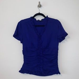 Antonio Melani Ruched Top With Ruffle Neckline Ruched Size Medium